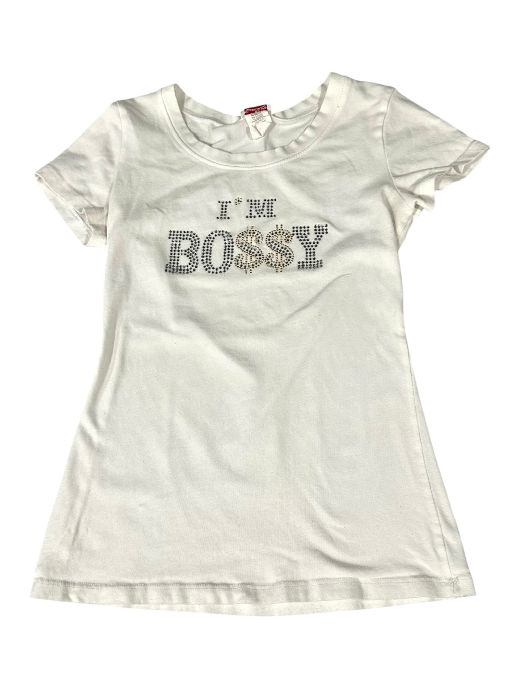 Bling Bling Vintage Y2K Rhinestone "I'M BOSSY" Graphic Tee White Medium